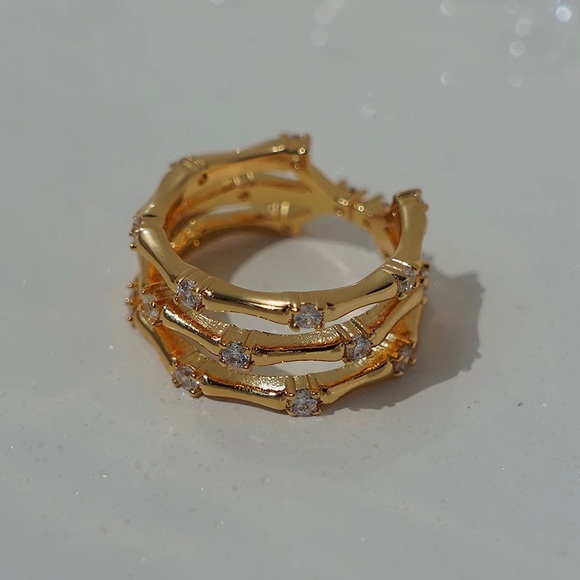 Bamboo joint gold ring, bamboo joint ring gold,, multi layers ring - Picture 4 of 5
